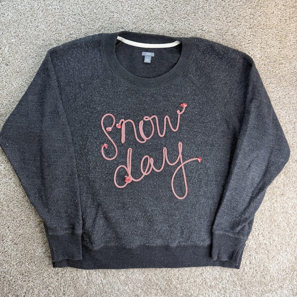 Aerie Sweatshirt Womens Large Gray Knit Snow Day Graphic Holiday Raglan Pullover